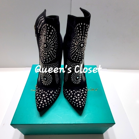 Lauren Lorraine | Women's Suede & Rhinestone Accented Booties - Picture 4 of 6